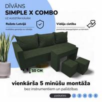 Dvivietis išskleidžiamas sofa su staliuku ir pufais Simple X Combo, Podrez, turkio-žalia