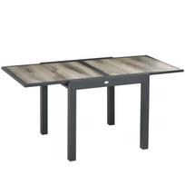 Ištraukiamas lauko valgomojo stalas, 160x80x75 cm, aliuminis, medžio imitacija, pilka-balta
