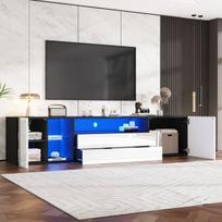 TV spinta 180x40x45 cm, blizgi, LED, 2 stalčiai, 2 spintelės, juoda/balta