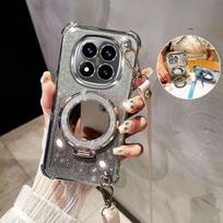 Crossbody Lanyard Shockproof Glitter Plating Mirror Holder Case For Xiaomi Redmi 14C Note 14 15 Pro Plus 15 15C 14S 4G 5G Cover Redmi 15 (5G 169) gray