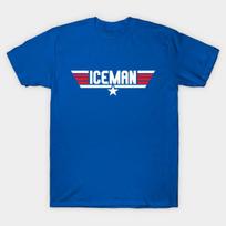 Men Black Print T-shirt Iceman Top Gun No-Cut Heat Transfer Print Cotton Tshirt 2XL karališkos mėlynos spalvos