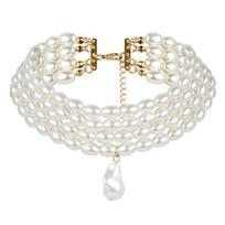 Simulated Pearl Necklaces Statement Bridal Choker Multi-Layer Pearl Necklace