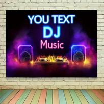 Individualizuojamas DJ muzikos gobelenas, personalizuotas tekstas, neoninis DJ mikseris ir garsiakalbis, sienos dekoracija vakarėliui 47.2x31.5inch/120*80cm