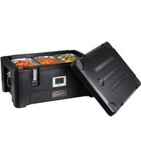 Insulated Food Pan Carrier, 36Qt Capacity, Stackable Catering Hot Box with 3 Stainless Steel Pans, Top Load LLDPE Food Warmer with Elastic Side