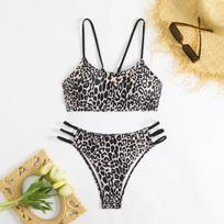 2025 Bikini su petnešėlėmis Seksualus maudymosi kostiumėlis Moterims Leopardinis Paminkštintas Maudymosi kostiumėlis Moteriškas Maudymosi kostiumėlis Maudymuisi Plaukiojimui Maudymosi kostiumėlis Paplūdimio drabužiai L juoda