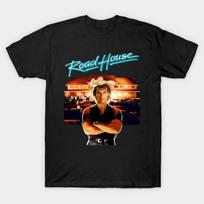 Vyriškas juodas marškinėlis su spauda Rožė Patrick Swayze Retro Road House Amerikietiškas Acti - Blaksoue #11662 Spausdinimas ant nekerpamo perkėlimo popieriaus Medvilninis marškinėlis S juoda