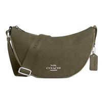 Coach Olive Green Signature Canvas Convertible Crescent Shoulder Bag for Daily Use Basic Set (Bag+Dust Bag)