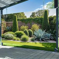 Sunlit Patio Garden Tapestry, Lush Agave Plants & Ivy-Covered Fence Print Wall Hanging 47.2x31.5inch/120*80cm