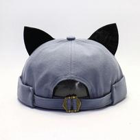 Cute Cat ears Dome Hat Men women Melon Beanie Cap Solid Color kawaii Girl's Hat Unisex adjustable all match Spring summer cap gray