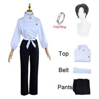 Anime Okkotsu Yuta Cosplay Jujutsu Kaisen Okkotsu Yuta Cosplay Costume Uniform Okkotsu Yuta Wig Ring Halloween Costume Adult L-(Full set+wig)