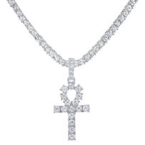 Vyrų Moterų hiphopo kryžiaus pakabukas karoliai su 4 mm cirkonio teniso grandinėle, ledinis Bling karoliai Hiphopo papuošalų mada 24inch(60cm)