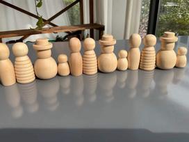 Mediniai Montessori žaislai Rankų darbo vaivorykštiniai kaištiniai lėlių figūrėlės Together Stacking Figūrėlės Kaladėlės Vaikams Atviro tipo žaidimas