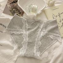 7A Antibacterial Underwear for Women Pure Cotton Crotch A-class Baby Cotton Mid Waist Briefs Seamless Lace Edge Sexy Triangle Panties L šviesiai pilka spalva
