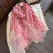 Prabangus šilkinis skara Moterų dizaino Siuvinėjimo Gėlės Hijab Apvyniojimai Bufandas Moteriška galvos skara Fouloud Echarpe 75x190cm