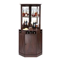 Kampinė pramoninė baro spintelė, vyno staliukas gėrimams ir taurėms, komoda-bufetas su stiklo laikikliu, laisvai pastatoma sodybos medinė kavos baro spintelė