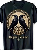Vikingų Varno Logotipo Dizainas Huginn & Muninn Laisvalaikio Marškinėliai Trumpomis Rankovėmis Su Apvalia Kaklo Iškirpte Tinka Sporto Salės Paplūdimio Juodi Trumpomis Rankovėmis - M... S įvairiaspalvis