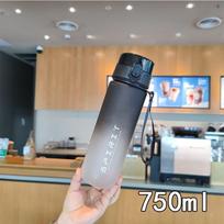 Gradiento spalvos plastikinis vandens butelis lauko sportui ir fitnesui, didelės talpos ir tiesioginio gėrimo snapeliu 750ml juoda/balta