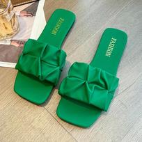 Summer Slippers for Women Flip Flops Flats Pleated Korean Slippers Women Sandals Green Slip on Shoes Big Size 35-42 34EU/CN35