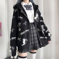 Autumn and Winter new Dark Lazy Wind Scissors Bear Print Jacket Female Tide Ins Korean Loose Sweater L juoda