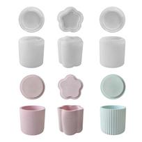 DIY Candle Cup Mold for Flower Pots Storage Box with Lid Silicone Mould Resin Jars Bottles Gypsum Concrete Molds Craft white