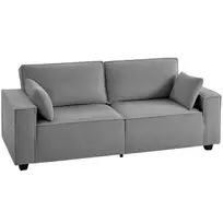 218 cm 3 vietų sofa, moderni velveto sofa su kišeninių spyruoklių paminkštinimu, plačiais porankiais ir 2 pagalvėmis, šviesiai pilka