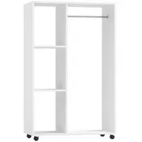Mobili spinta ant ratukų su 1 drabužių lentyna ir 3 lentynomis, 80x40x128 cm, balta
