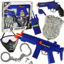 Mažojo policininko policijos rinkinys pistoletas šautuvas kaukė antrankiai policijos reikmenys
