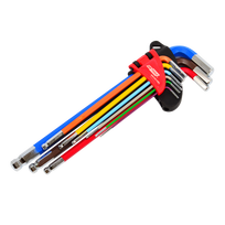 AWTOOLS RAKTAI ŠEŠIAKAMPIAI HEX / 1,5-10,0mm / 9vnt. SPALVOTI SU RUTULINE GALVUTE ILGI BLACK LINE
