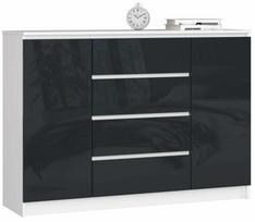 Komoda Akord K140 2D 4SZ, balta sp./grafito sp., 99 cm x 138.4 cm x 40 cm