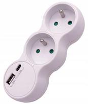 Elektros srovės skirstytuvas su 2 lizdais 2x2P+Z + A ir C tipo USB 2.4A baltas