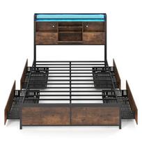 Costway lovos rėmas su LED apšvietimu ir įkrovimo stotele, 200 x 140 cm, rudos spalvos