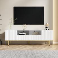 TV spintelė su auksinėmis kojomis, aukštas blizgus, moderni