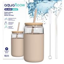 AquaFloow stiklinis puodelis su silikoniniu dėklu 500 ml smėlio spalvos.