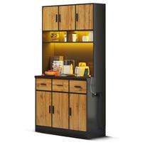 Virtuvės bufeto spintelė su LED, stalčiais, lizdais ir reguliuojamomis lentynomis 100x40x180cm 1 vnt