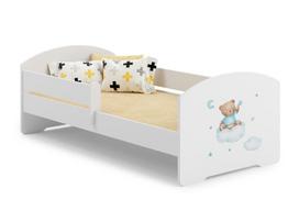 Vaikiška lova Luk su čiužiniu ir apsaugine tvorele 164 cm x 85 cm x 63 cm Blue Teddy Bear