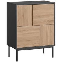 Komoda 60x35x78 cm juoda, natūrali mediena, MDF, metalas