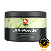 MAXI NUTRITION EAA milteliai Lemon & Lime – Nepakeičiamos aminorūgštys raumenims ir atsistatymui