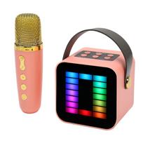 Mini Karaoke Aparato Rinkinys RGB Pikapo Šviesa Skaitmeninio Apdorojimo Lustas Nešiojamas Bluetooth Garsiakalbis su Mikrofonu Rožinis