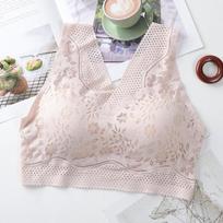 Didelio dydžio nėriniuoti apatiniai nugaros liemenėlė - Patogi besiūlė liemenėlė su krūtinės pagalvėlėmis 3XL [166-185 jin] pupelių pastos spalva