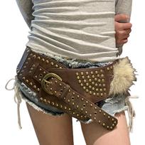 Waistband for Women Elegant Furred Plush Luxurious Belt Maillard Color Retro Girdle Belt Stylish Punk Studs ruda