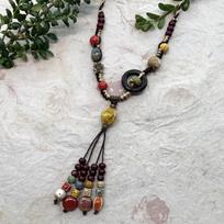 Women's ceramic necklace - Retro versatile sweater chain - Simple long ethnic necklace pendant gray