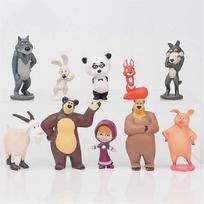 10-Piece Masha and Bear PVC Mini Figure Set for Home Decor Ideal for Cake Toppers and Party Supplies