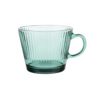 Rievėtas stiklinis puodelis su ąsele, žalias 410 ml, kavai/arbatai