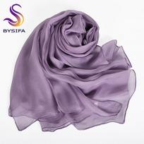 [BYSIFA] Light Blue Fall Winter 100% Silk Long Scarves Wraps Female Fashion Large Neck Scarf Shawl Spring Summer Silk Scarf Cape