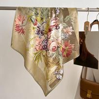 Women'S Scarf Bandana Headband Flowers Vintage Luxury Summer Beach Square Cotton Handkerchief Bohemia Girl Accessories 70x70cm