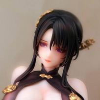 1/6 Scale Anime Figure Chinese Cheongsam Phoenix Style Featuring Real Fishnet Stockings Furry Shawl Designed For Anime Collectors black