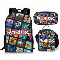Roblox kuprinės rinkinys vaikams, 3 dalių mokyklinė kuprinė su pietų dėžute ir pieštukų dėklu, daugiaspalvis dizainas