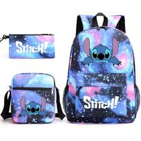 Vaikiškas kuprinės 3 dalių rinkinys Lilo & Stitch tema Ergonomiška Vandeniui atspari 45x32x13cm Žvaigždėtas mėlynas