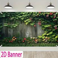 2D Vintage Garden Backdrop, Wood Fence with Lush Vines & Floral Background for Outdoor Themed Events & Studio 47.2x31.5inch/120*80cm