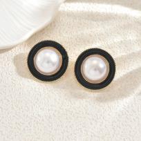 Elegant Gold/Black Color Frame White Imitation Pearl Stud Earrings Classic Gala & Formal Gatherings Jewelry